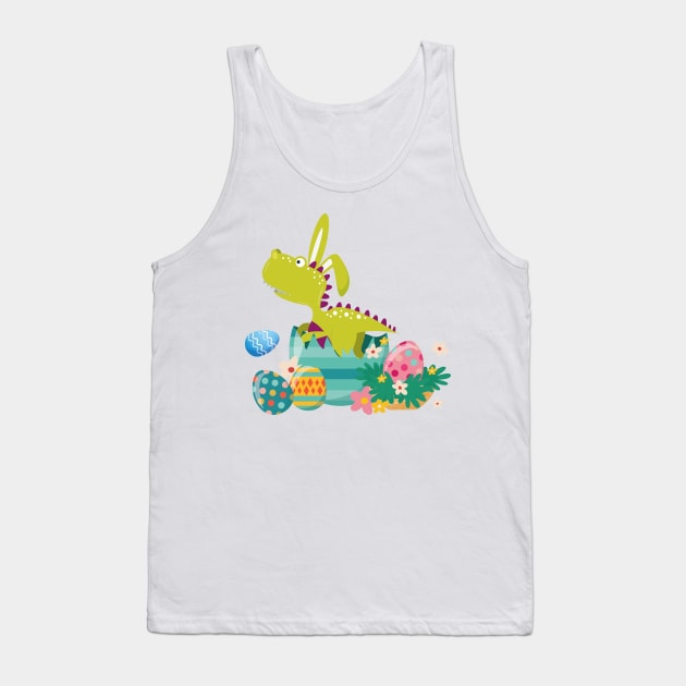 Dinosaur T-Rex Bunny Easter Egg Funny Gift For Boys Tank Top by macshoptee